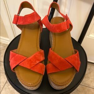 Franco Sarto Red leather upper sueded espadrilles with Crossover Design